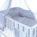 9 teiliges Baby Bettwäsche Set 135x100 cm, Motiv: Grau & weisse Sterne